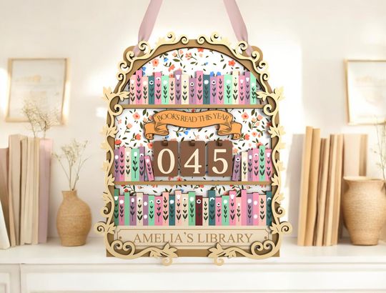 Discover Vintage Rose Wooden Reading Sign | Nouveau Style Books Read Tracker | Pastel Bookworm Gift