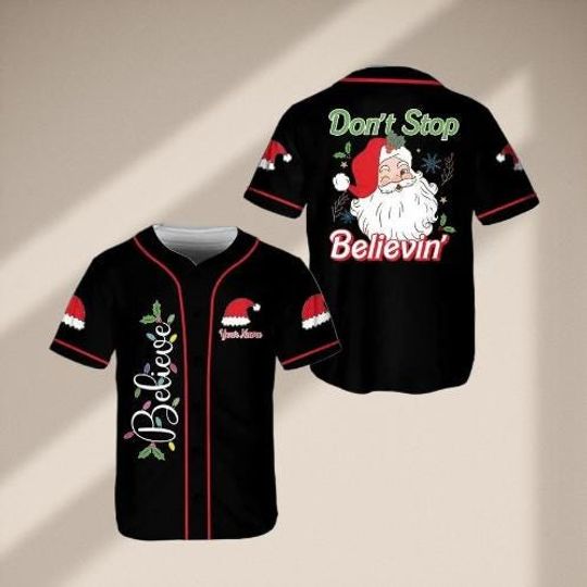 Don't Stop Believin Christmas Baseball Jersey with Custom Name, Holiday Gift