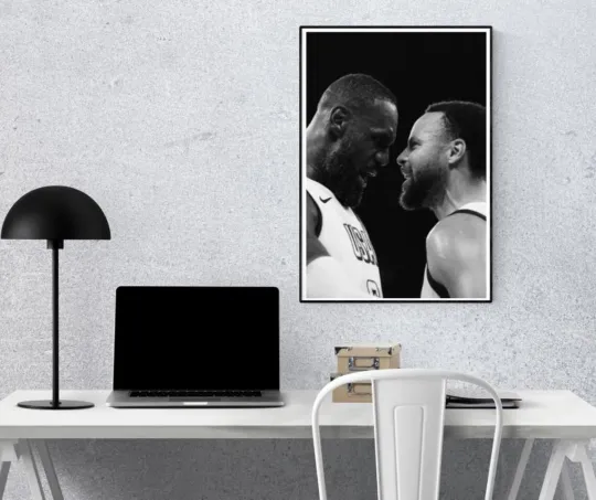Discover LeBron vs Curry Basketball Poster NBA Legends Team USA Black White Wall Art