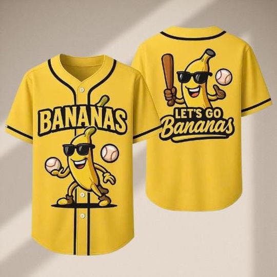 Discover Funny Banana Baseball Jersey, Lets Go Bananas Shirt, Humorous Team Game Day Jersey
