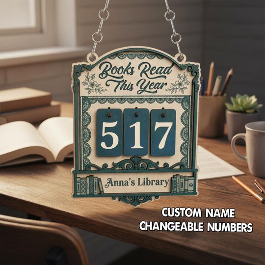 Custom Name Book Read This Year Counter, Vintage Floral Lace Books Tracker Sign, Personalized Book Lover Gift