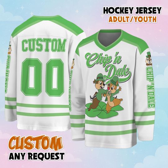 Discover Custom Chip and Dale St Patricks Day Hockey Jersey, Personalize Disney Chip and Dale Hockey Shirt, Lucky Hockey Gift