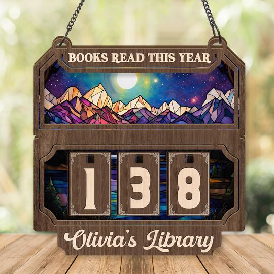 Discover Personalized Wooden Book Tracker | Bookshelf Counter | Mini Bookshelf Gift for Readers| Bookish Book Lovers Gift | Bookshelf Decor Book Ends