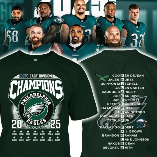Discover Philadelphia Eagle 2025 NFC East Division Champions Trophy T-shirt