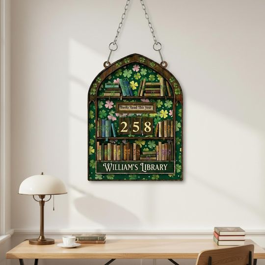 Discover Custom Name Library Bookshelf Tracker Sign, Floral 4 Leaf Clover Books Tracker, Personalized Book Lover Gift Reading Tracker, Library Decor