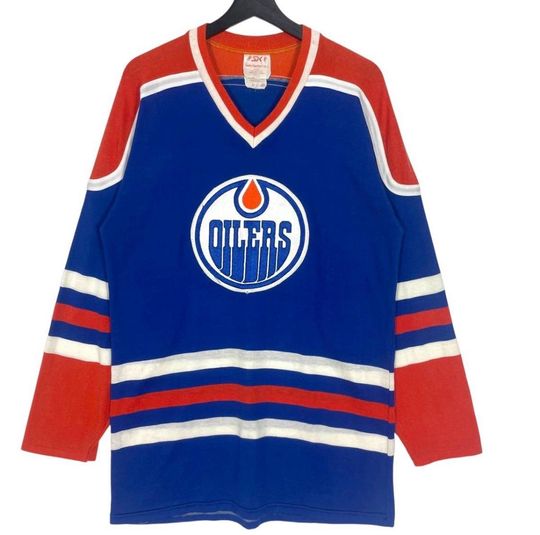 Discover Vintage 70s Oilers Hockey Jersey: Distressed football Streetwear, Size M