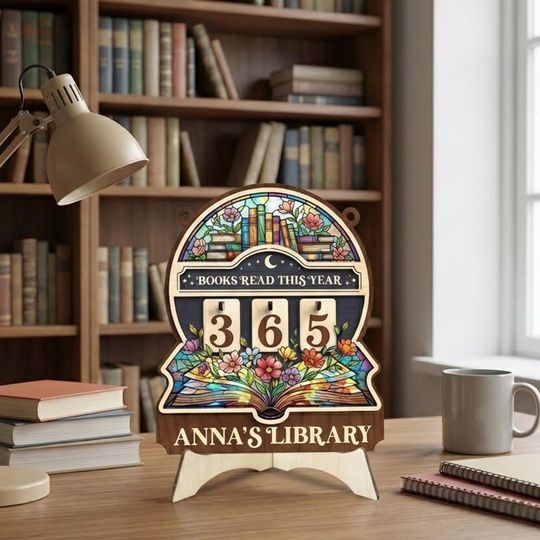 Custom Name Library Bookshelf Tracker Sign, Flower Book Suncatcher Effect Books Tracker