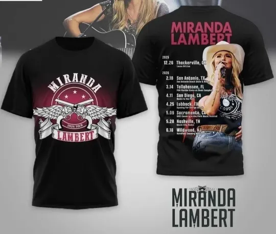 Discover Miranda Lambert 2026 Tour Fan 3D T-Shirt Full Size   PA467