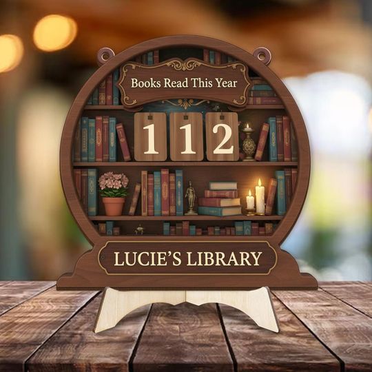 Discover Vintage Bookshelf Reading Tracker Sign, Personalized Books Read This Year Sign, Custom Name Library Decor, Book Lover Gift
