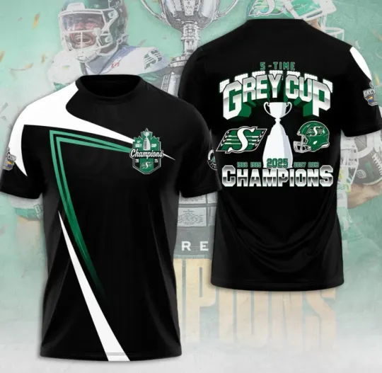 Saskatchewann Roughrider 2025 Grey Cup Champions 3D T-Shirt