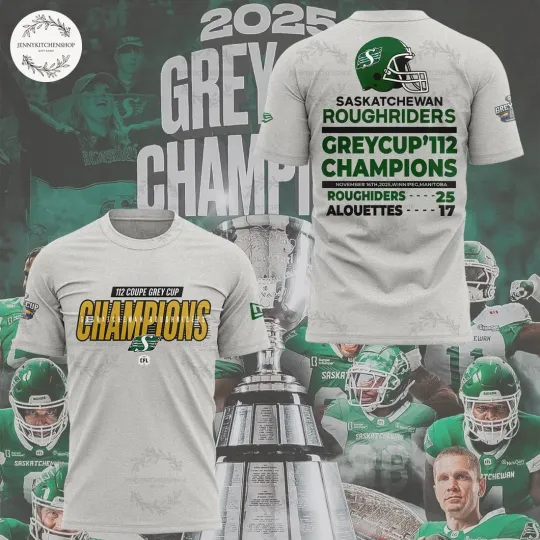 Discover Saskatchewan Roughrider 2025 Grey Cup 112th Champions Special 3D T-Shirt