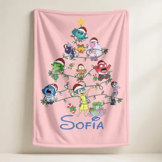 Discover Personalized Disney Inside Out Christmas Lights Tree Cozy Fleece Blanket