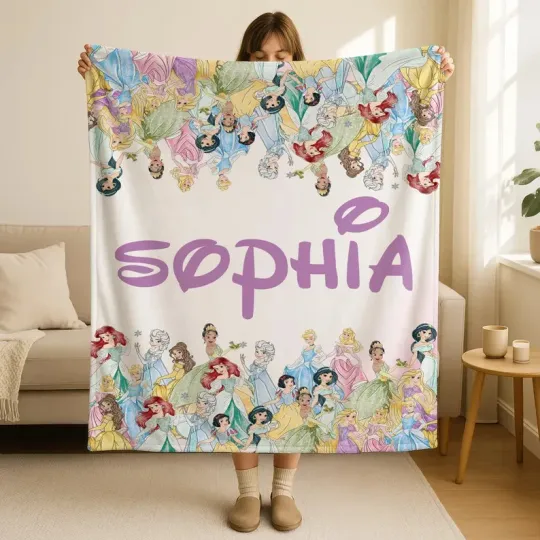 Discover Personalized Disney Princess Cute Christmas Travel Symmetry Cozy Fleece Blanket