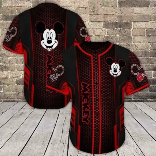 Discover Funny Mickey Face Gift For Mickey Lovers Hive Pattern 3D Baseball Jersey Shirt
