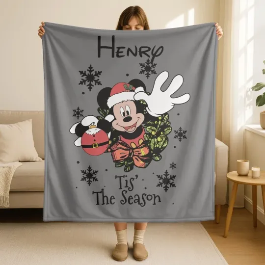 Discover Personalized Disney Mickey Mouse Christmas Tis The Season Cozy Fleece Blanket