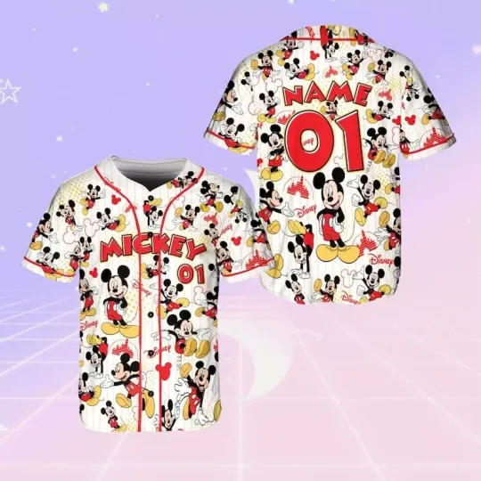 Discover Personalized Funny Mickey & Friends Characters Family 3D Baseball Jersey Shirt