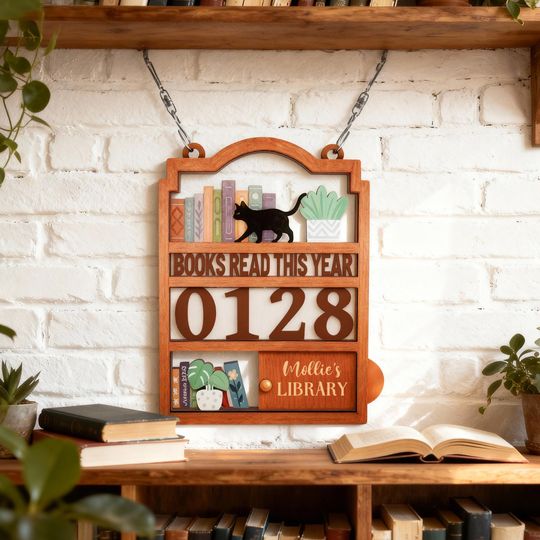 Discover Books Read Tracker  Wooden Bookshelf Decor, Book Lover Gift