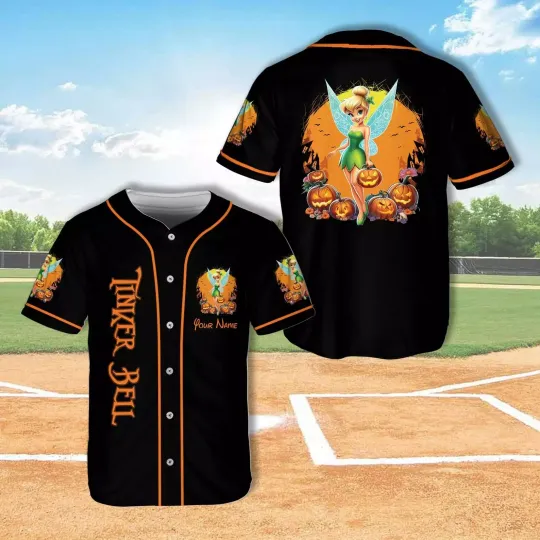 Discover Personalized Princess Character Tinkerbell Halloween Night Baseball Jersey Shirt