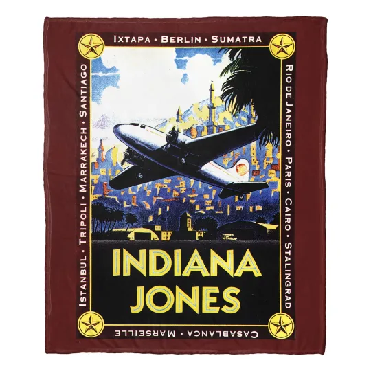 Discover Disney Indiana Jones Globe Trotter Disneyland Christmas Holiday Fleece Blanket