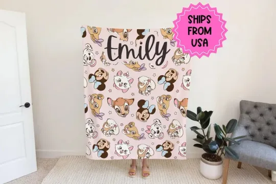 Discover Personalized Disney Pink Characters  Fleece Blanket