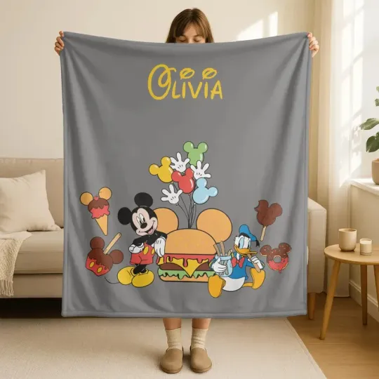 Discover Personalized Disney Mickey And Friends Snack Cozy Fleece Blanket