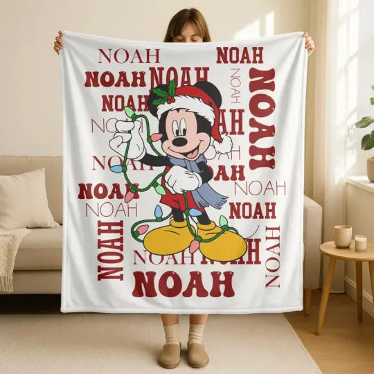 Discover Personalized Disney Mickey Mouse Santa Claus Christmas Light Cozy Fleece Blanket