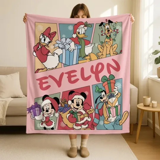 Discover Personalized Disney Mickey Friends Christmas Gift Pink Cozy Fleece Blanket