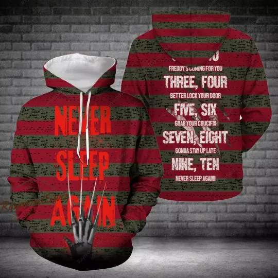 Discover Halloween Never Sleep Again Freddy Krueger 3D Hoodie