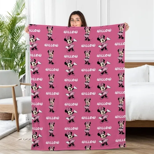 Discover Personalized Disney Minnie Mouse Repeat Pattern Cozy Fleece Blanket