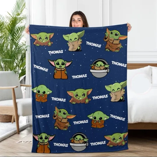 Discover Personalized Disney Star Wars Baby Yoda Grogu Night Sky Cozy Fleece Blanket