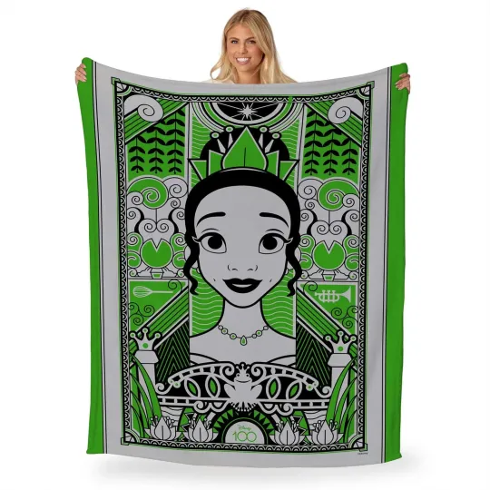 Discover Disney D100 Art Deco Tiana Disneyland Christmas Holiday Fleece Blanket