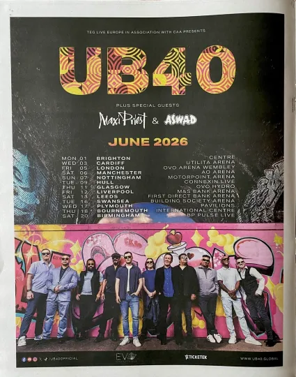 Discover UB40 Live Tour Dates 2026 Maxi Priest Ad Newspaper Advert Poster