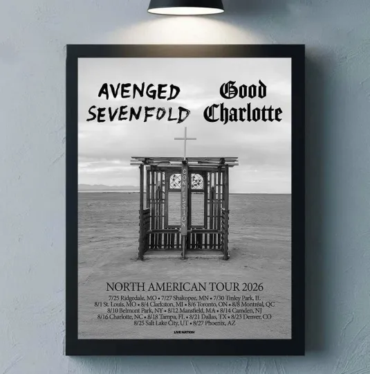 Discover Avenged Sevenfold X Good Charlotte North American Tour 2026 City Dates Poster