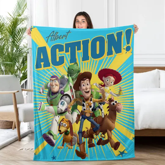 Discover Personalized Disney Toy Story Running Action Woody And Buzz Cozy Fleece Blanket