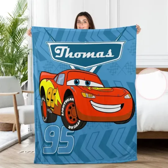 Discover Personalized Disney Cars Lightning Mcqueen Pose Blue Cozy Fleece Blanket