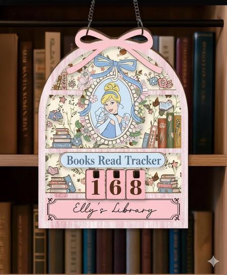 Disney Cinde Reading Tracker, Coquette Princess Book Tracker Sign, Personalized Books Read This Year