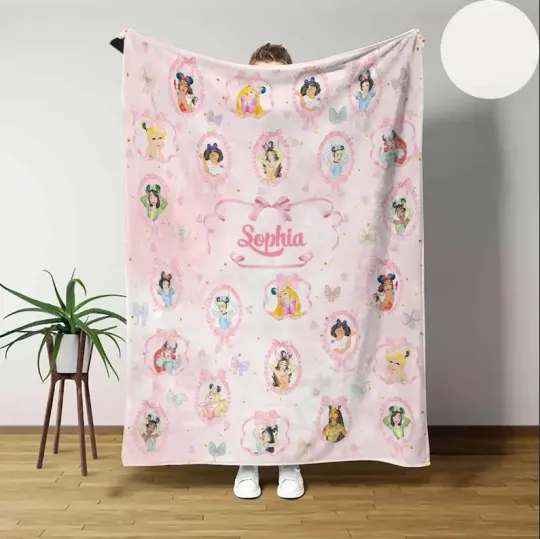 Discover Personalized Disney Princess Coquette Pink Bows Mirror Pattern Fleece Blanket