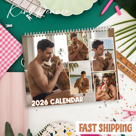 Men And Cat Calendar, Funny Cat Lover Gift, Playful Cats Fine Art Photography, Gag Secret Santa, Home and Office Decor