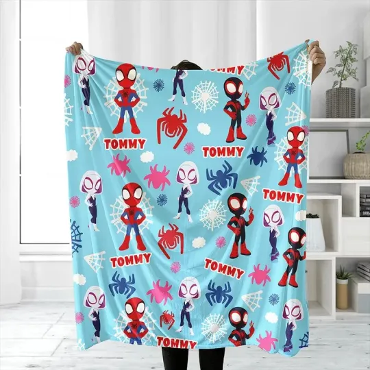 Discover Personalized Disney Spidey Amazing Friends Cartoon Blue Cozy Fleece Blanket