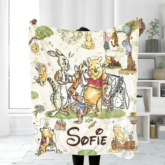 Discover Personalized Disney Winnie The Pooh And Friends Vintage Art Cozy Fleece Blanket