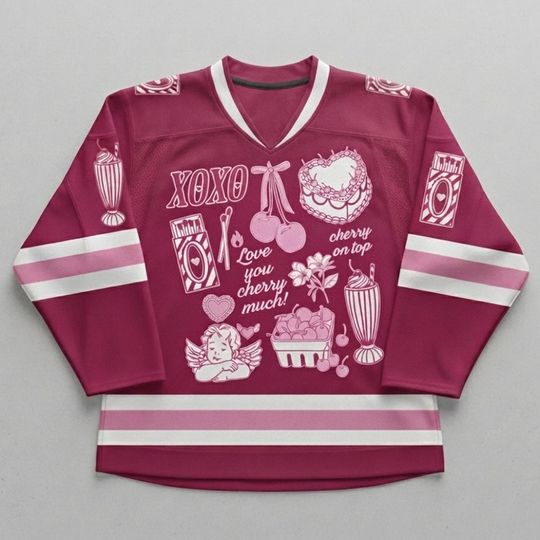 Personalized Vintage Coquette Valentine Hockey Jersey, XOXO Heart Womens Gift