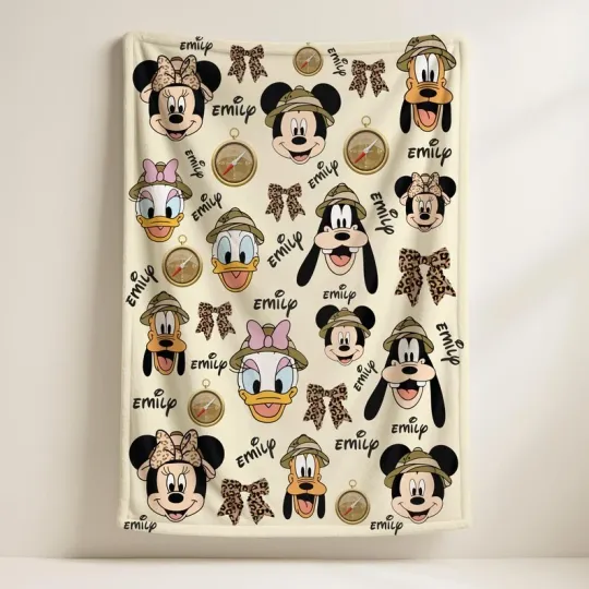 Discover Personalized Disney Mickey Mouse Safari Magic Kingdom Cozy Fleece Blanket