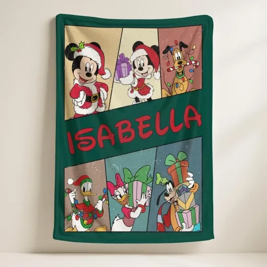 Discover Personalized Disney Mickey & Friends Christmas Graphics Green Fleece Blanket