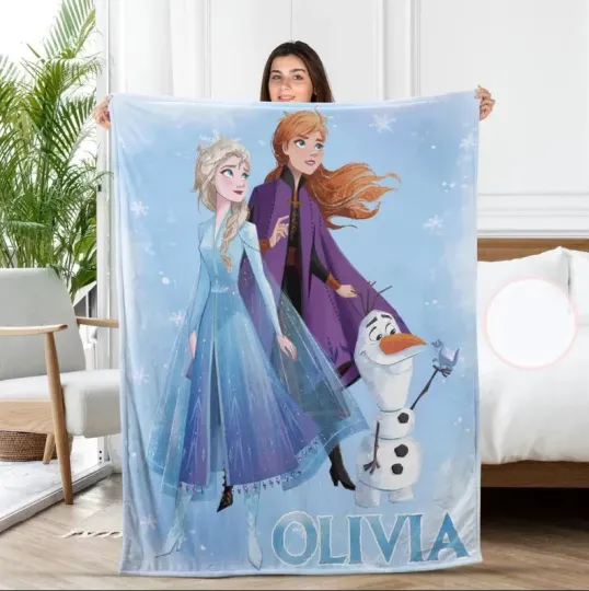 Discover Personalized Disney Frozen Princess Elsa Anna Olaf Cozy Fleece Blanket