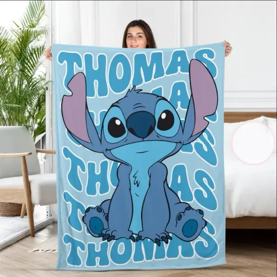 Discover Personalized Disney Stitch Big Sitting Graphic Blue Cozy Fleece Blanket
