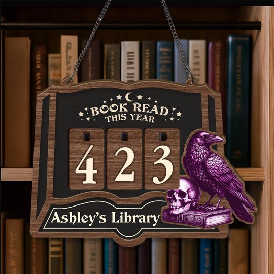 Discover Books Read Tracker, Books Read This Year, Bookish Decor, Bookshelf Counter with Name, Custom Raven Reader Gift, Birthday Gift for Book Lover