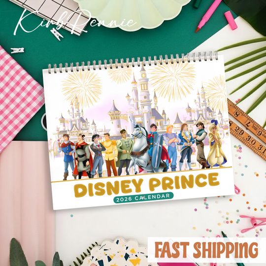 Discover Disney Prince Calendar, Disney Monthly Planner, Gift for Girls Size 8.5" x 11"