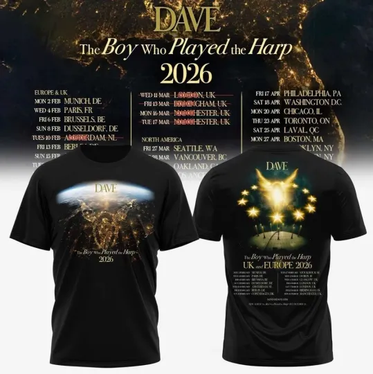 Discover Dave The Boy Who Played the Harp UK And Europe Tour 2026 3D T-Shirt