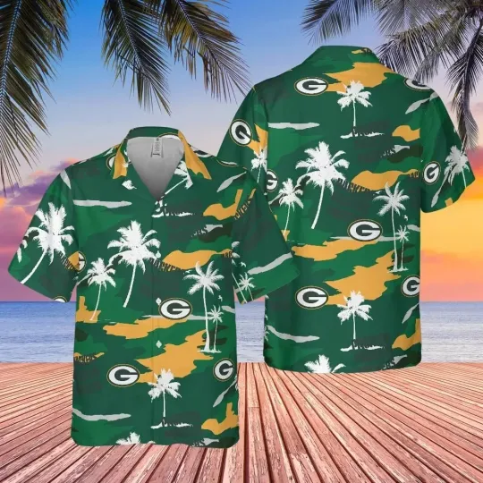 Green Bay Football Team Packerss Hawaiian Button Down Shirt Unisex