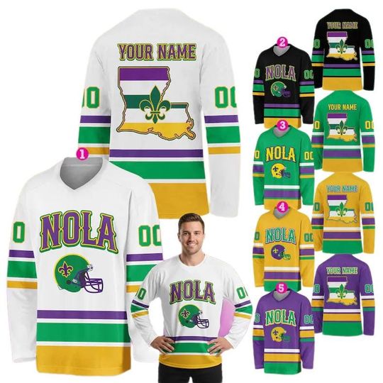 Discover Personalized Mardi Gras Hockey Jersey, Custom Name Mardi Gras Hockey Jersey, Hockey Jersey Uniform For Hockey Fans, Mardi Gras Outfit